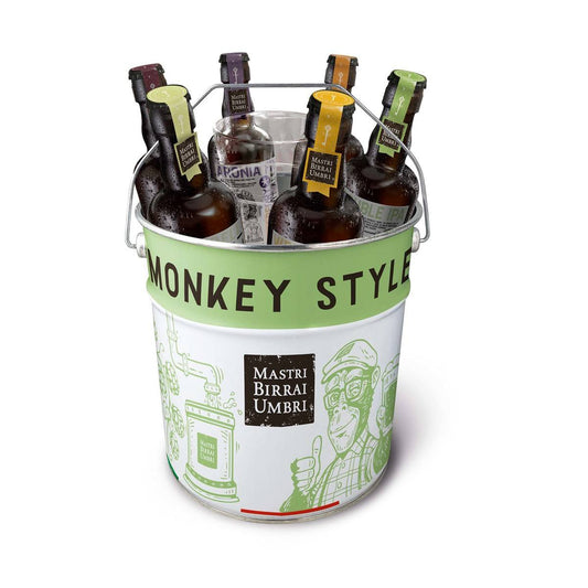 Monkey mit 6 Bieren